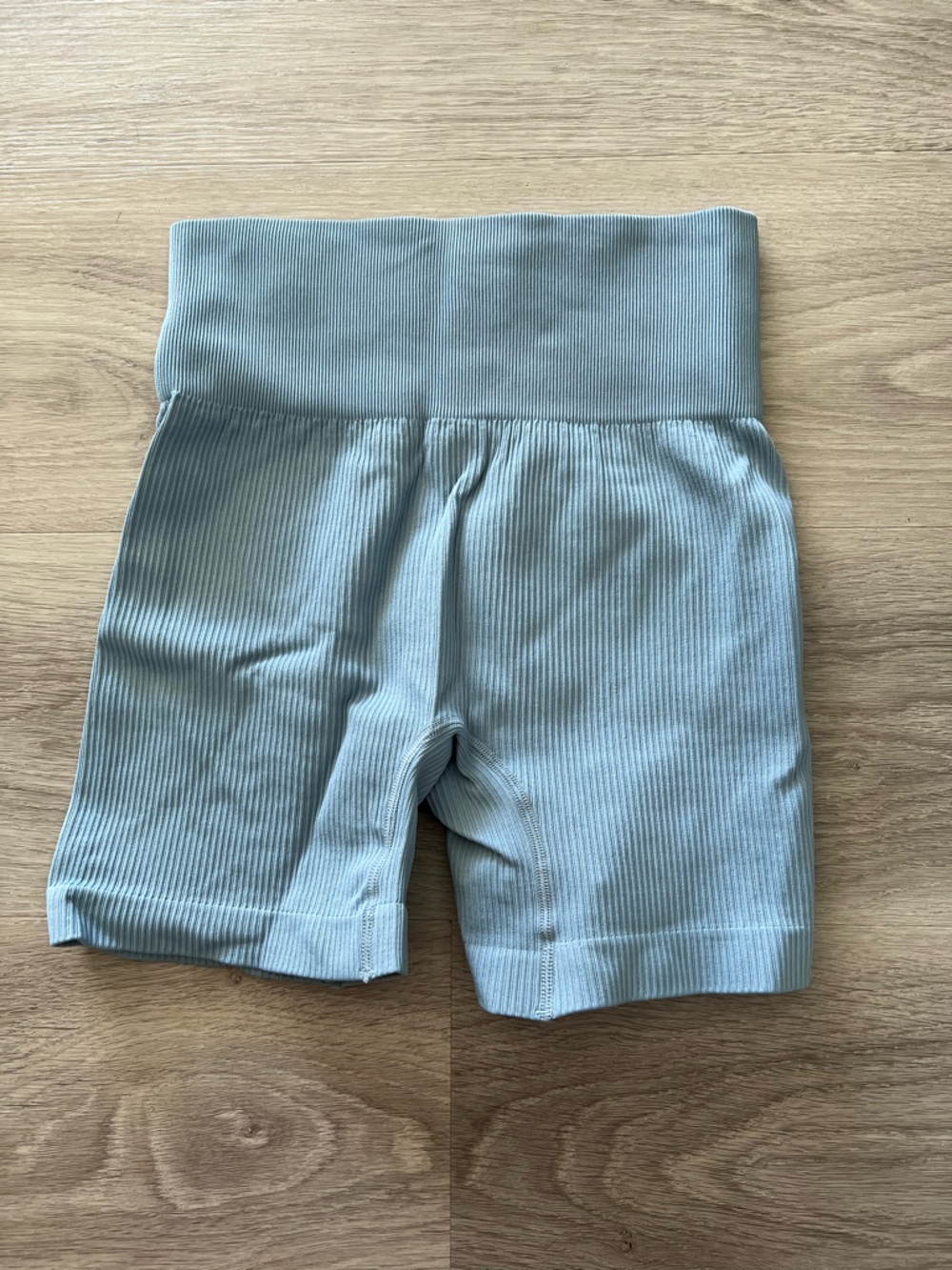 Aqua Ribbed Sky-Blue High-Waist Shorts